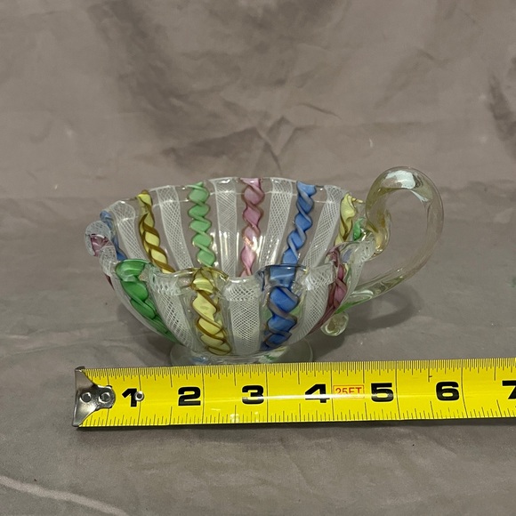 Vintage Murano Glass Latticino Cup Italy Studio Art Glass - Picture 7 of 9
